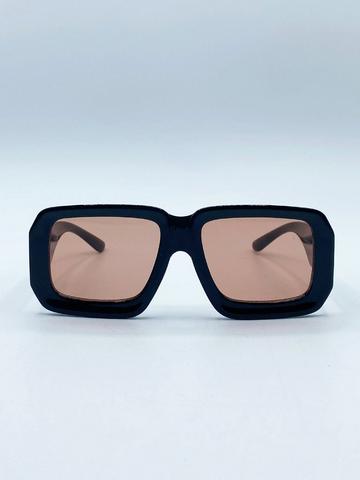 Oversized Square Frame Sunglasses In Black with Orange Lenses Black