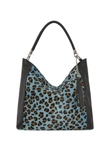 Blue Blue Animal Print Leather Shoulder Grab Large Bag