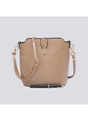 Classic Small Push Bucklet Crossbody Bag Messenger Bag Beige