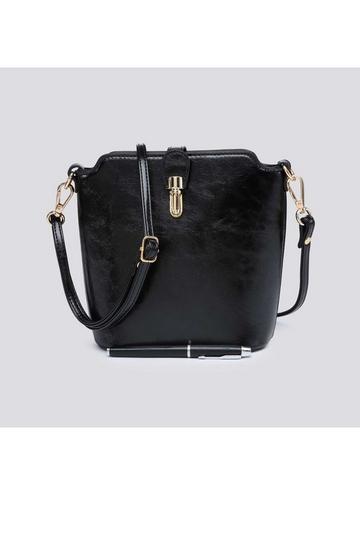 Black Classic Small Push Bucklet Crossbody Bag Messenger Bag