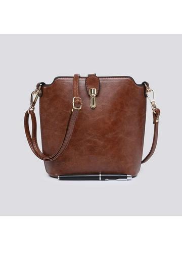 Brown Classic Small Push Bucklet Crossbody Bag Messenger Bag