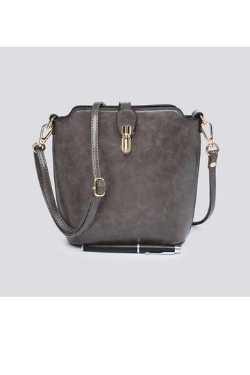 Grey Classic Small Push Bucklet Crossbody Bag Messenger Bag