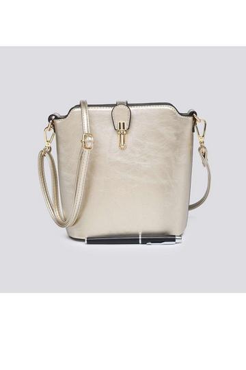 Gold Metallic Classic Small Push Bucklet Crossbody Bag Messenger Bag