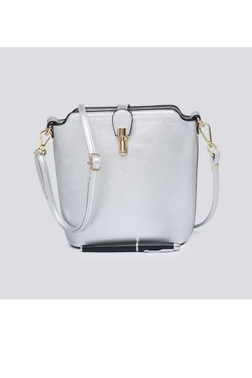 Classic Small Push Bucklet Crossbody Bag Messenger Bag Silver