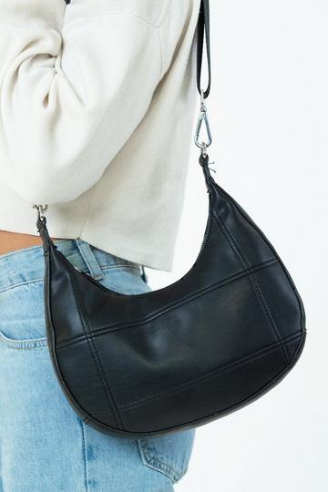 Black Curved Quilted PU Crossbody bag