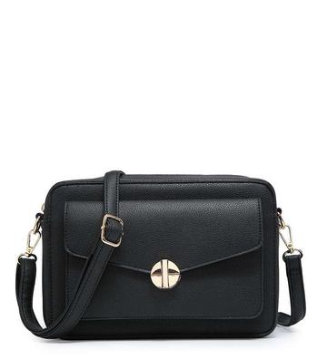 Black Front Snap Pocket Small Camera Crossbody Bag