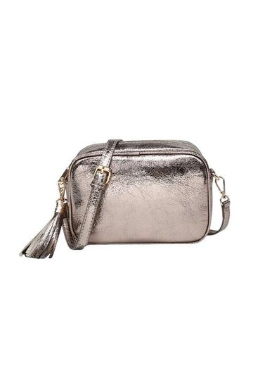 Metallic Shade Camera Crossbody Bag With Tassel Charm Charcoal