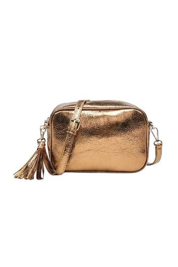 Metallic Shade Camera Crossbody Bag With Tassel Charm Copper