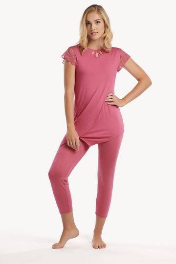 'Juliette' Pyjama Short Lace Sleeve Top and Legging Set Rose