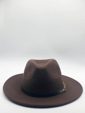 Chocolate Brown Trilby With PU Chain Band Brown