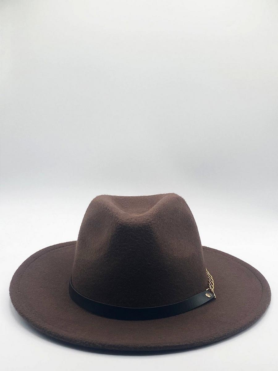 Chocolate Brown Trilby With PU Chain Band