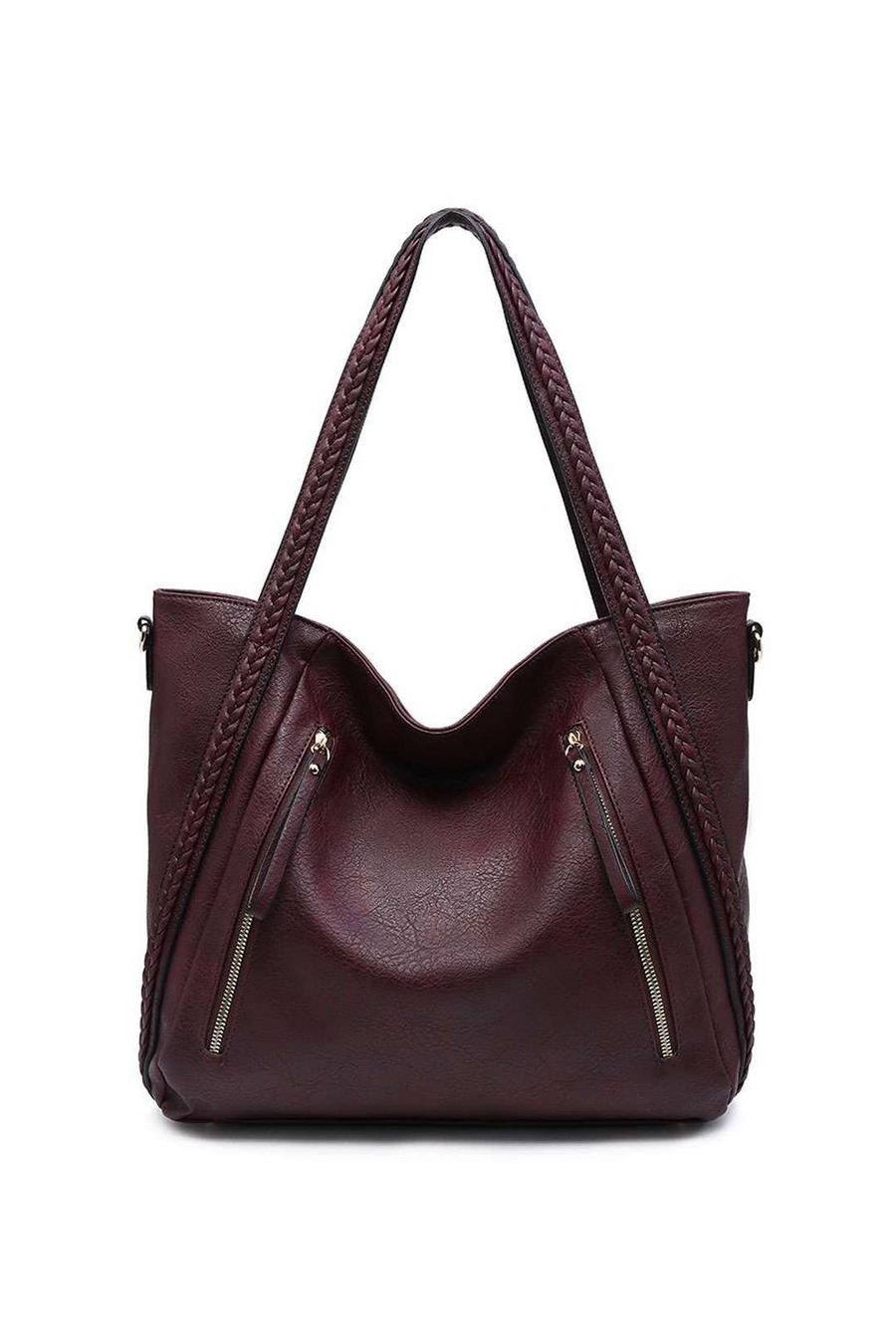 Purple Extra-Large Braided Handle Slouch Tote Shoulder Handbag image number 1