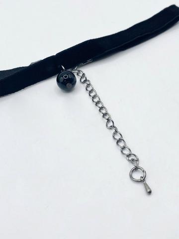 Black Faux Velvet Choker With Charm