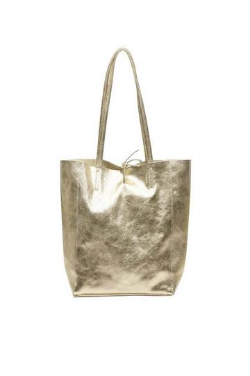 Metallic Soft Gold Metallic Leather Tote Shopper Bag | BYDRX