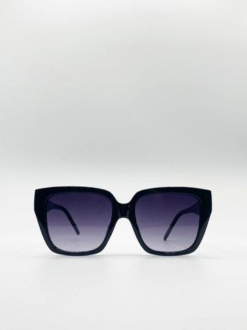 Plastic Frame Oversized Cat Eye Sunglasses Black