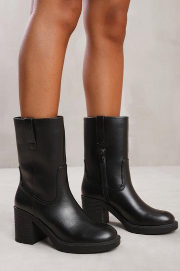 'Beau' Mid Calf Boot With Side Zip Black