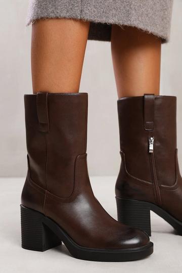 Brown 'Beau' Mid Calf Boot With Side Zip