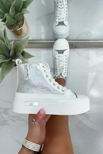 Silver Crystal Metallic Glam High Top Trainers