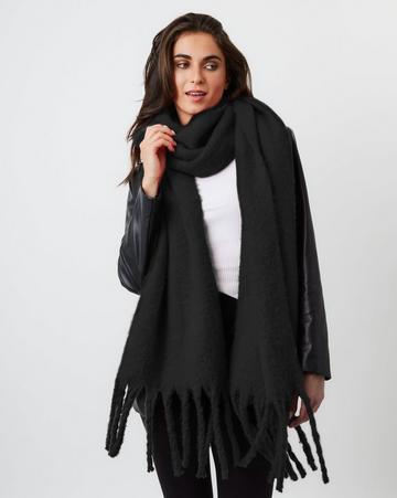 Oversized Chunky Blanket Scarf Black