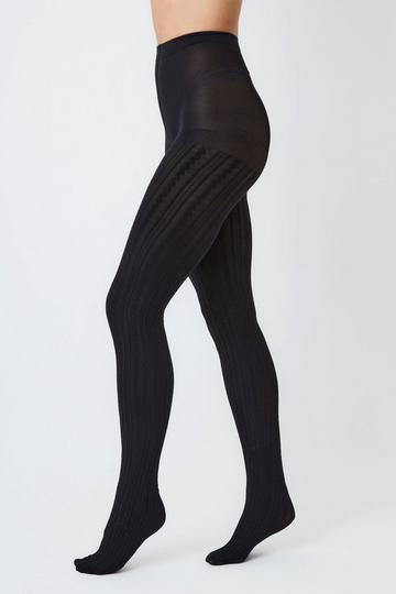 Black Cable Knit Tights in Black