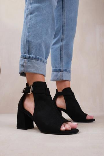 Black 'Lisa' Wide Fit Block Heel With Side Buckle And Open Toe Front