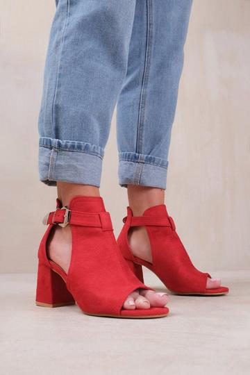 'Lisa' Wide Fit Block Heel With Side Buckle And Open Toe Front Red