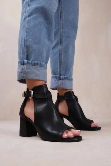 'Lisa' Wide Fit Block Heel With Side Buckle And Open Toe Front True Black