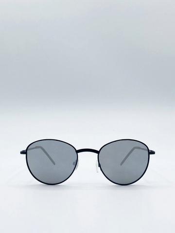 Black Classic Round Sunglasses with Mirror Lenses