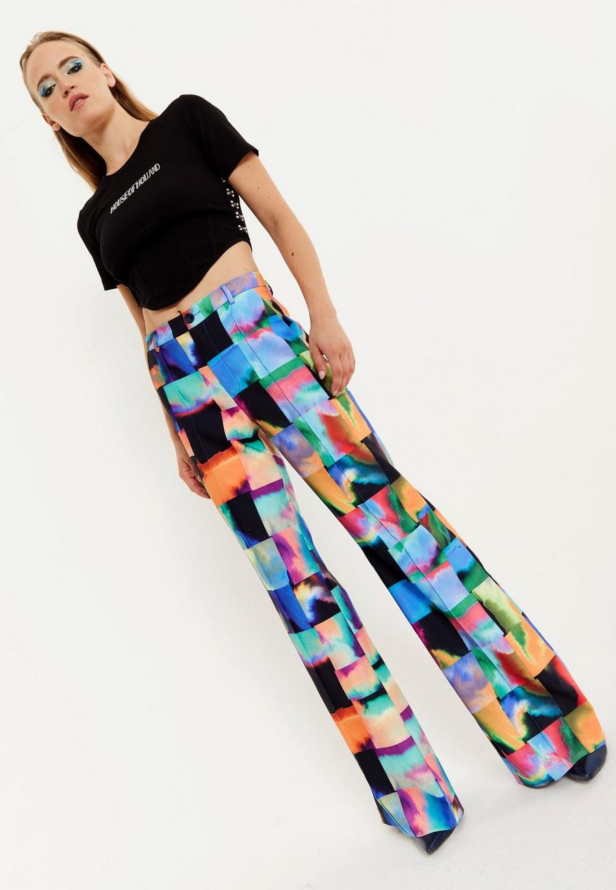 Multi Abstract Patchwork Print Trousers
