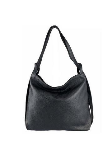 Black Pebbled Leather Convertible Tote Backpack | BYEDD Black