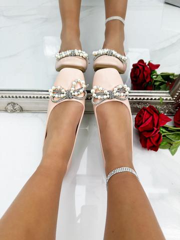 Pink Crystal Beaded Bow Dolly Shoes