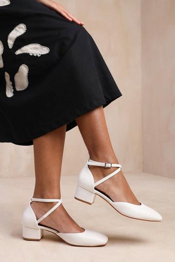 'Peru' Wide Fit Cross Over Ankle Strap Low Block Heel White