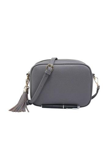 Grey Tassel Charm Double Compartments Camera Cross body Bag