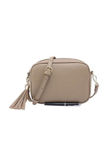 Khaki Tassel Charm Double Compartments Camera Cross body Bag