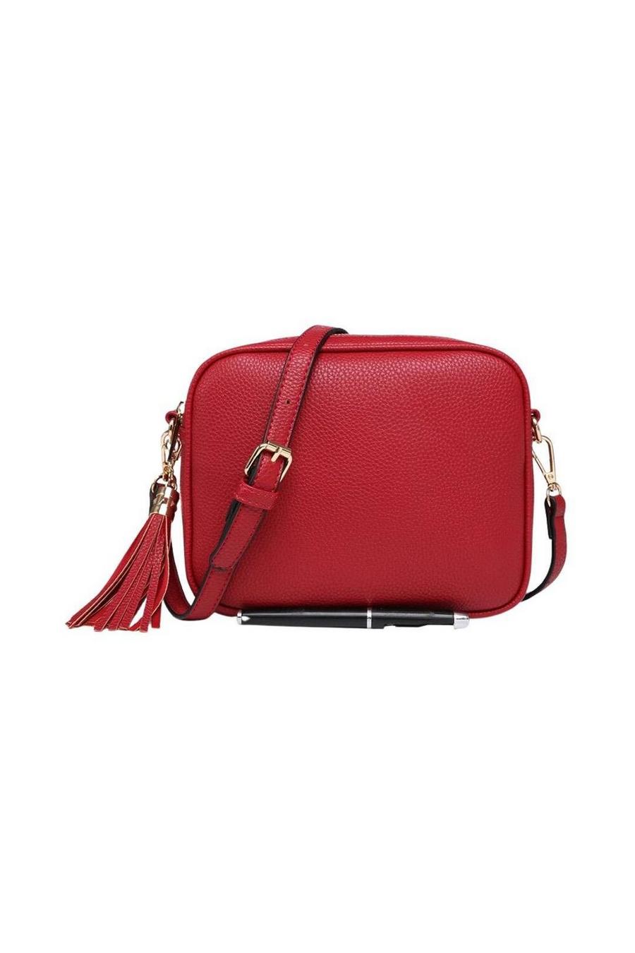 Red Tassel Charm Double Compartments Camera Cross body Bag image number 1