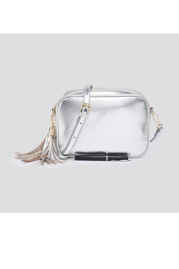 Silver Tassel Charm Double Compartments Camera Cross body Bag