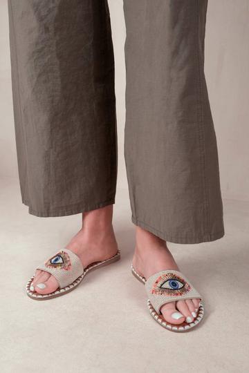 Beige 'Cleanse' Flat Sandals With Beaded Eye Detailing