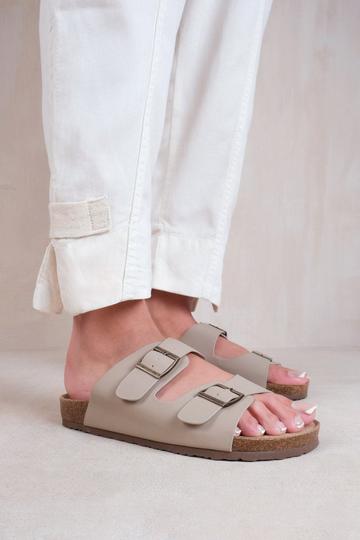 Willow' Two Strap Flat Sandals With Buckle Detail Camel