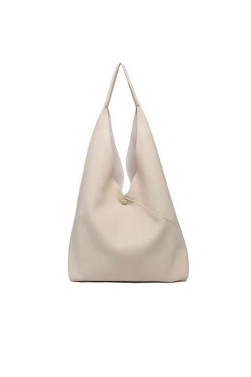 Beige Large 2in1 Hobo Slouch Tote PU Leather Handbag With Roomy purse