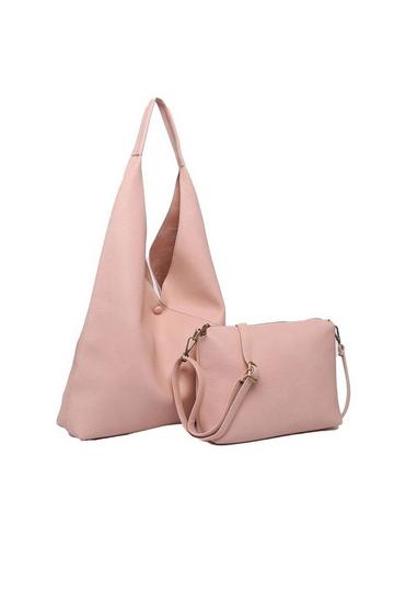 Pink Large 2in1 Hobo Slouch Tote PU Leather Handbag With Roomy purse