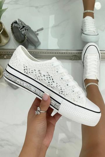 Crystal Trim Crochet Trainers White