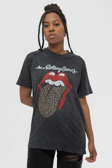 Leopard Tongue Dip Dye Acid Wash T Shirt Black