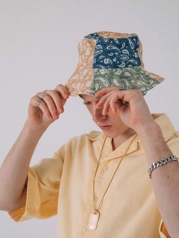 Patchwork Paisley Print Bucket Hat Olive