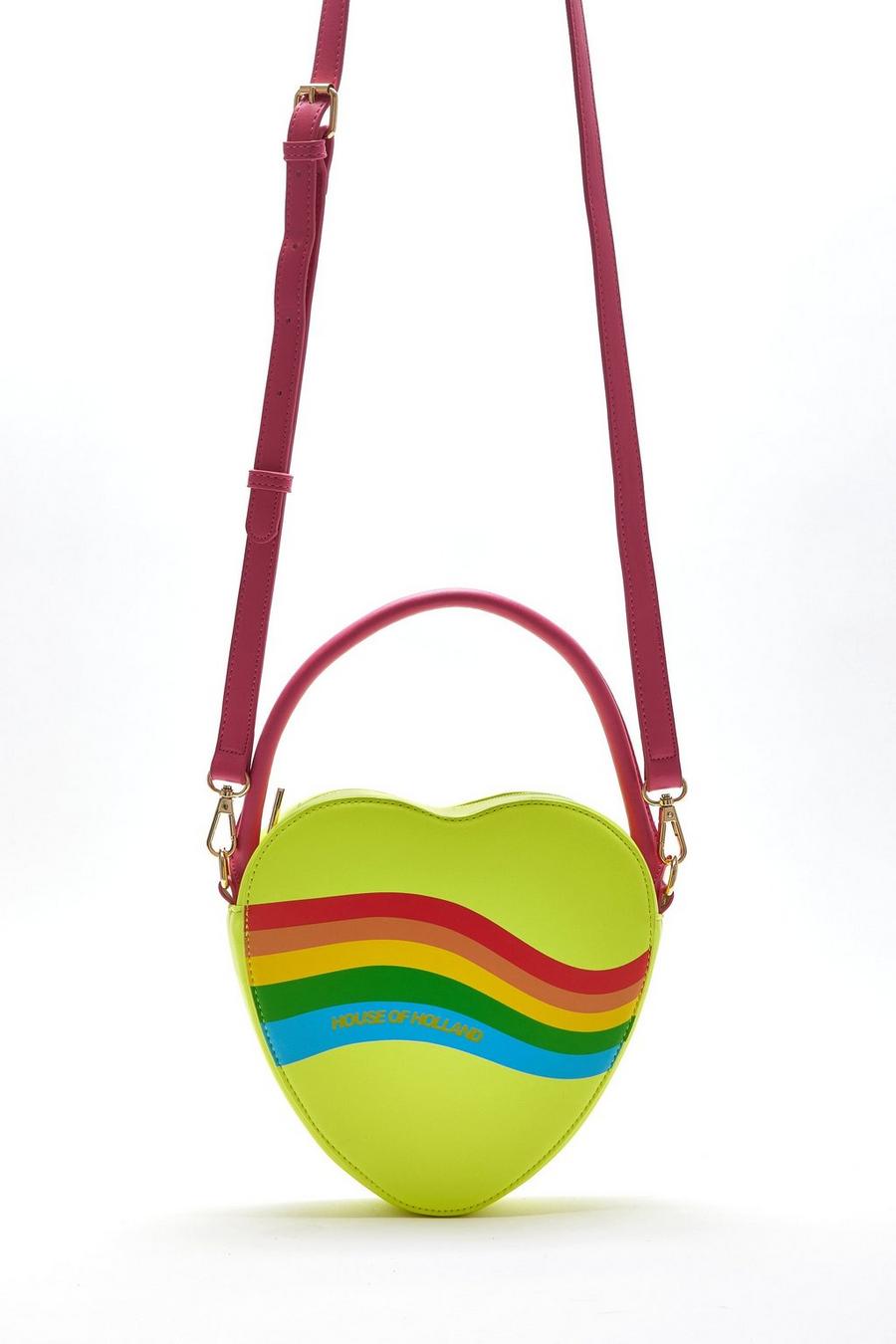 Yellow Heart Shape Cross Body Bag In Lime, Pink And Rainbow image number 1