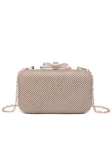 Rose Pink Shiny Diamanti Clasp Evening Clutch Hardcase Bag