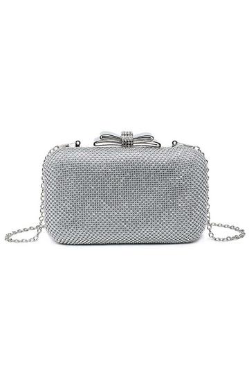 Silver Shiny Diamanti Clasp Evening Clutch Hardcase Bag