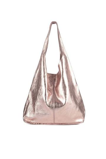 Rose Gold Metallic Leather Hobo Shoulder Bag| Black