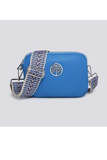 Blue Small Double Compartments Silver Badge Crossbody Bag With Canvas Strap