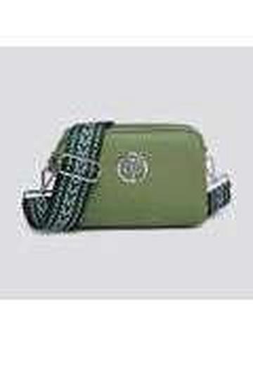 Green Small Double Compartments Silver Badge Crossbody Bag With Canvas Strap