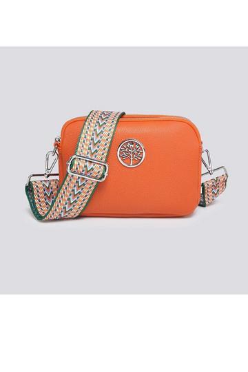 Orange Small Double Compartments Silver Badge Crossbody Bag With Canvas Strap